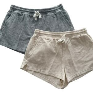 Aerie French Terry Shorts 2pc Bundle Grey Cream Size Medium Comfort Lounge PJs